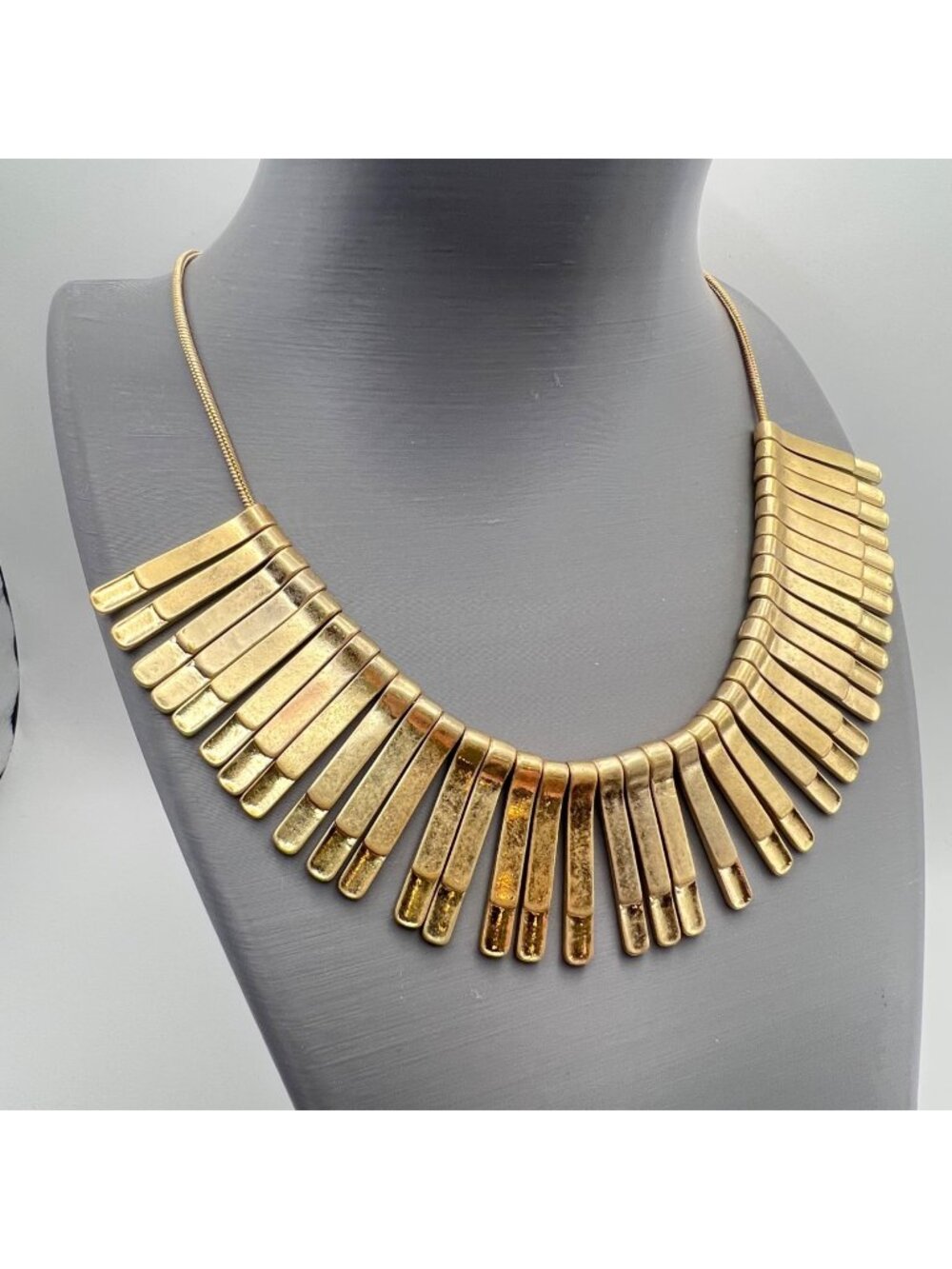 Banana Republic Gold-Tone Fringe Bib Statement Necklace Art Deco BR Signed